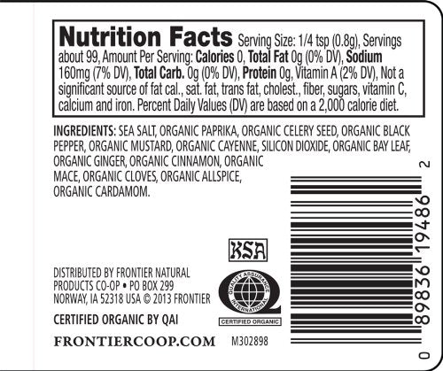 Frontier Organic Seafood Seasoning, Original, 2.8 Ounce