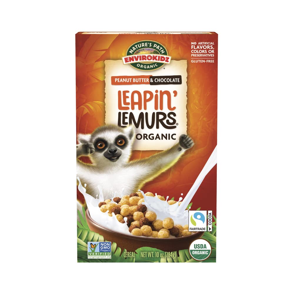 Leapin Lemurs Peanut Butter & Chocolate Organic Cereal, 10 Oz Box, Gluten Free