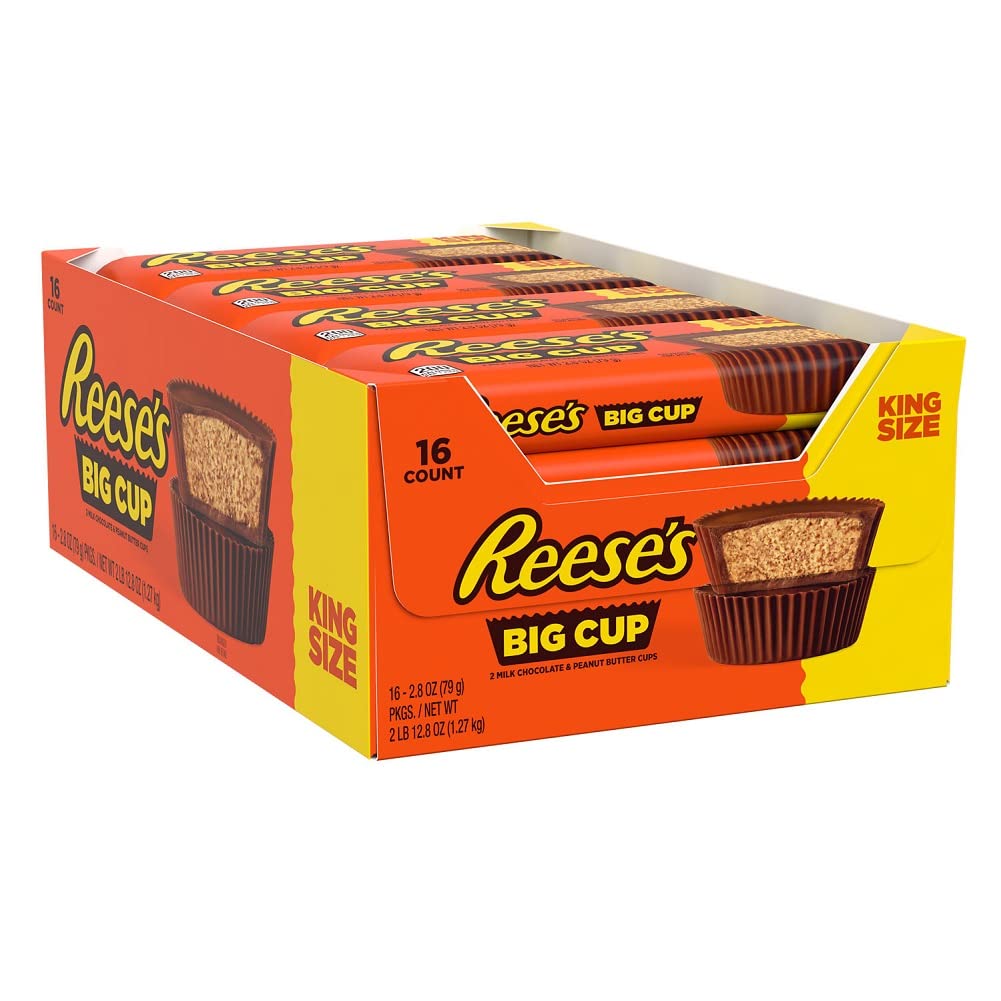 REESE's BIG CUP Milk Chocolate Peanut Butter Cups Candy, Gluten Free, 2.8 oz King Size Pack (16 Count)
