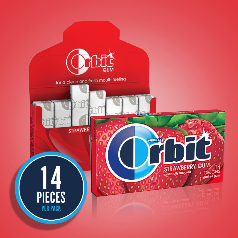 ORBIT Strawberry Sugar Free Chewing Gum, 14 pieces, (12 Pack)