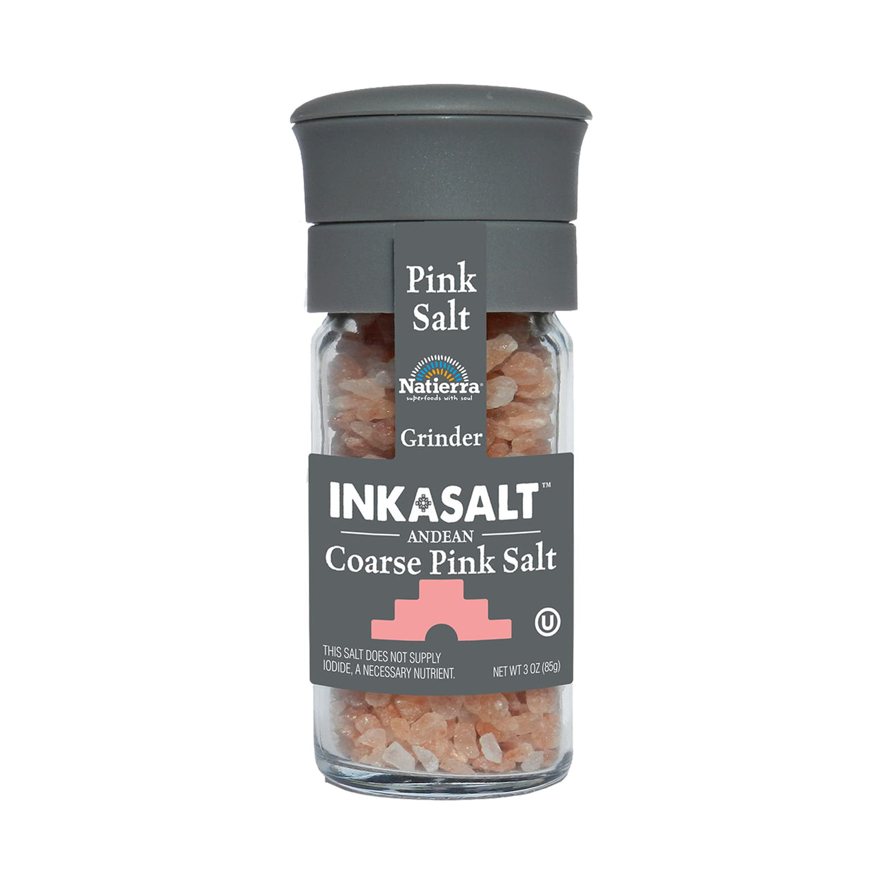NATIERRA Himalania Coarse InkaSalt Pink Salt Grinder | Unrefined & Non-GMO | 3 Ounce