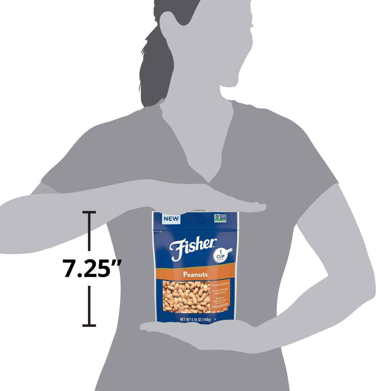 Fisher Peanuts, Roasted, Unsalted, Naturally Gluten Free, No Preservatives, Non-GMO, Keto, Paleo, Vegan Friendly, 5.15 Ounce (Pack of 1)