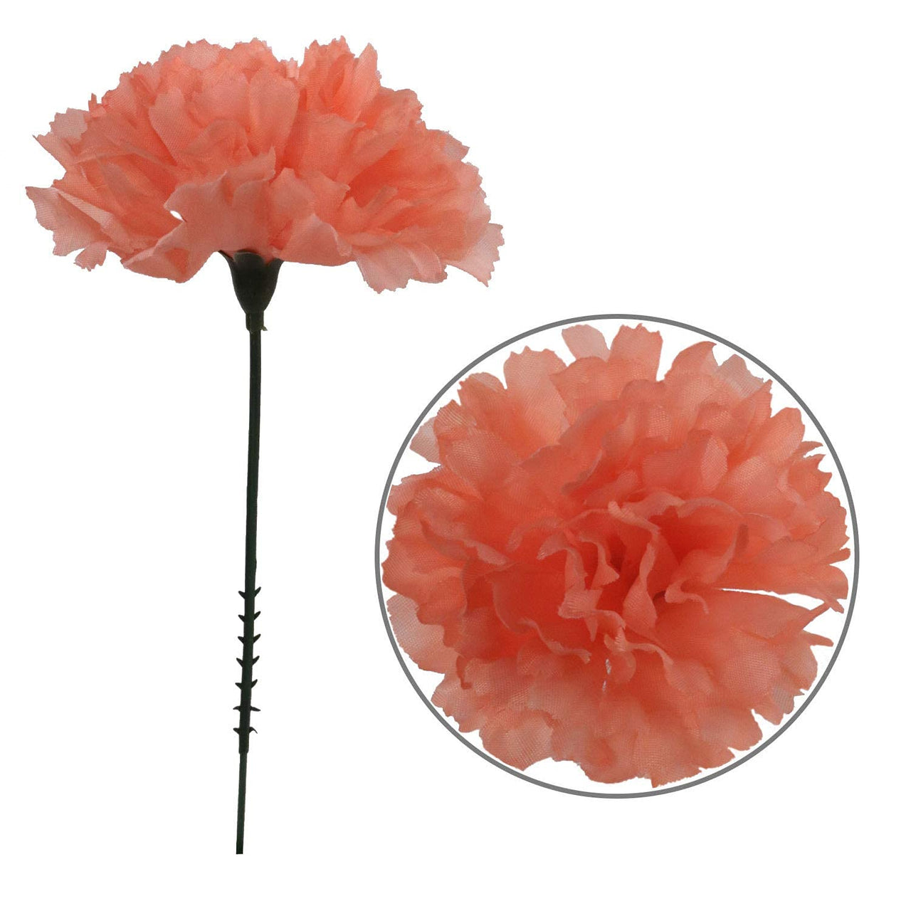 Larksilk Peach Silk Carnation Picks, Artificial Flowers for Weddings, Decorations, DIY Decor, 50 Count Bulk, 3.5" Carnation Heads with 5" Stems