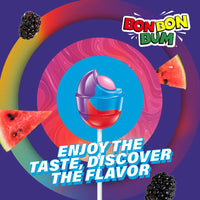 Colombina Bon Bon Bum Lollipops w/Bubble Gum Center - Assorted Mystery Flavor Candy Pack, Blueberry, Pineapple and Watermelon Flavors, Individually Wrapped Gluten Free Suckers 14 oz bag, (24 count)