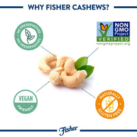 Fisher Cashew Halves Unsalted, No Preservatives, Vegan, Naturally Gluten Free, Non-GMO, 4.41 Ounce (Pack of 7)