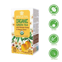 Hyleys Organic Green Tea with Manuka Honey & Mango Flavor - 25 Tea Bags (100% Natural, Sugar Free, Gluten Free and Non-GMO)
