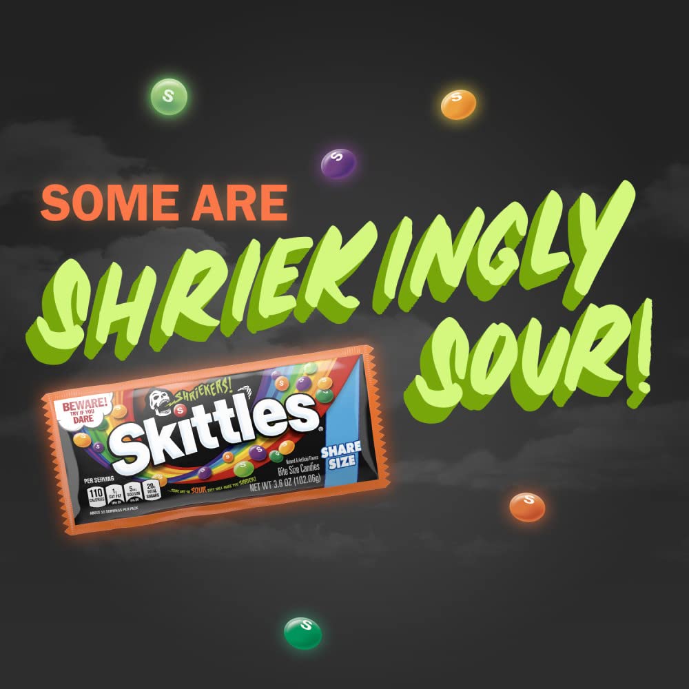 SKITTLES Shriekers Sour Chewy Halloween Candy Share Size Bag, 3.6oz