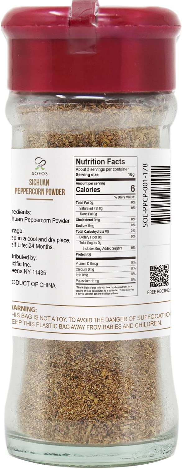 Soeos Sichuan Peppercorn Powder 1oz (28.3g), Non-GMO Verified, Szechuan Peppercorn Powder, Ground Sichuan Green Peppercorns, Green Sichuan Peppercorn Powder, Mapo Tofu Essential Ingredient.