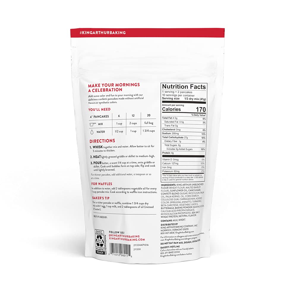 King Arthur Confetti Pancake Mix Just Add Water, Sourced Non-GMO, Certified Kosher, 15 Oz