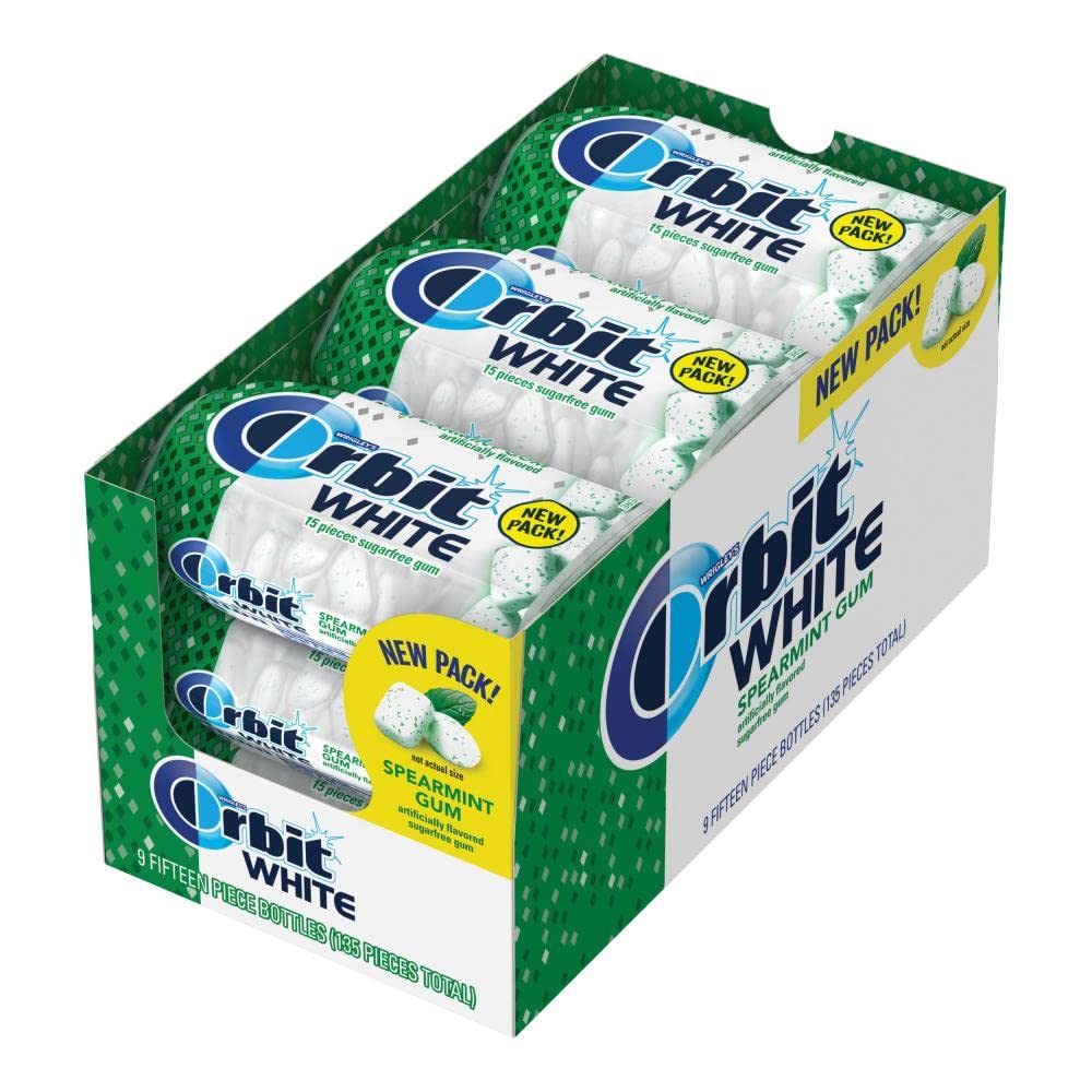 Orbit White Spearmint Sugar Free Chewing Gum, 15 Count (Pack of 9)