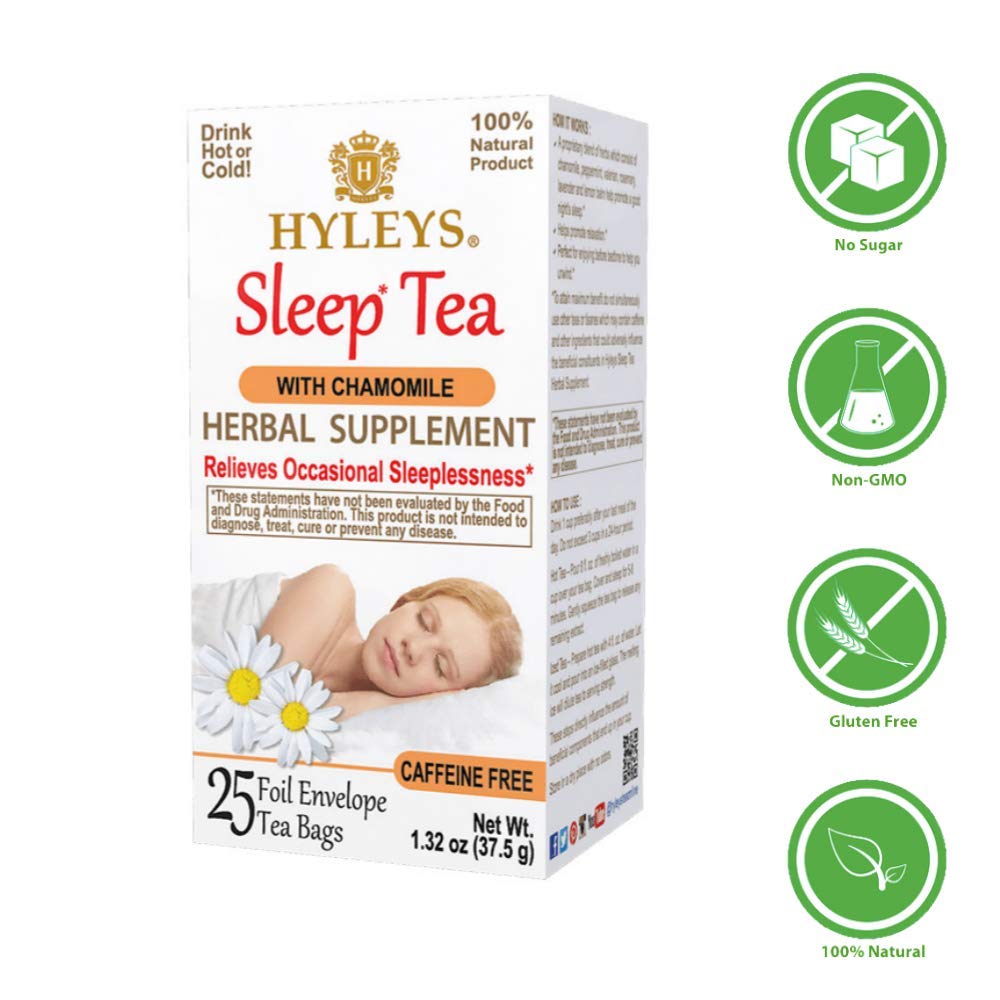 Hyleys Sleep Chamomile Herbal Tea - 25 Tea Bags (Caffeine Free, Gmo Free, Gluten Free, Dairy Free, Sugar Free & 100% Natural, Decaf) Relax, Calming