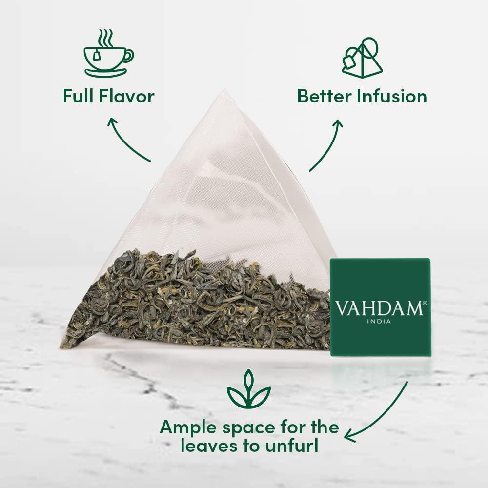 VAHDAM, Organic Green Tea Leaves from Himalayas (15 Pyramid Tea Bags) Non-GMO, USDA Organic Green Tea | Detox Tea Loose Leaf Tea Bag | Eco-Conscious Tea Bags, Rich in Antioxidants
