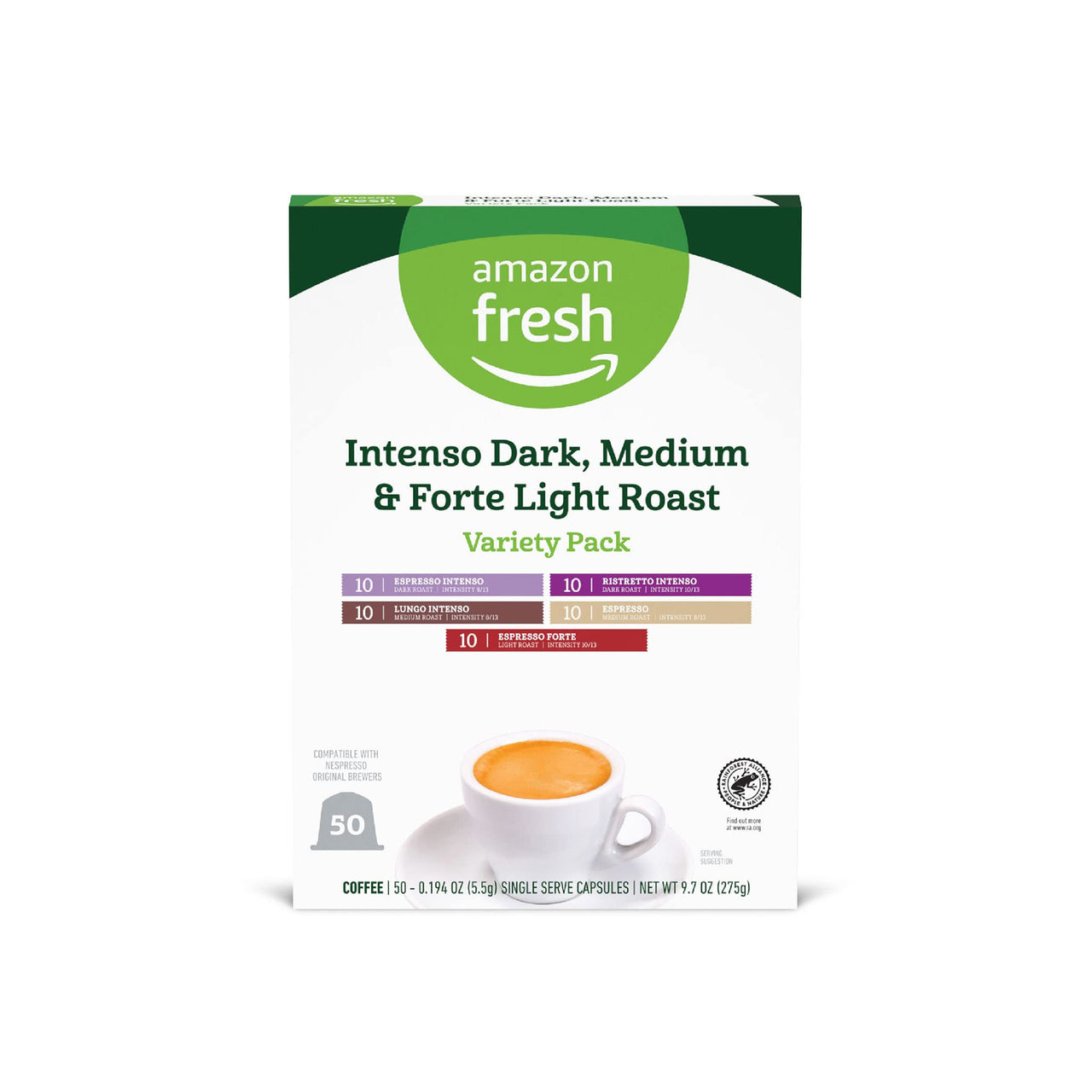 Fresh Intenso Dark, Medium & Forte Light Roast Aluminum Capsules, Variety Pack, Compatible with Nespresso Original Brewers, 50 Count (5 Packs of 10)