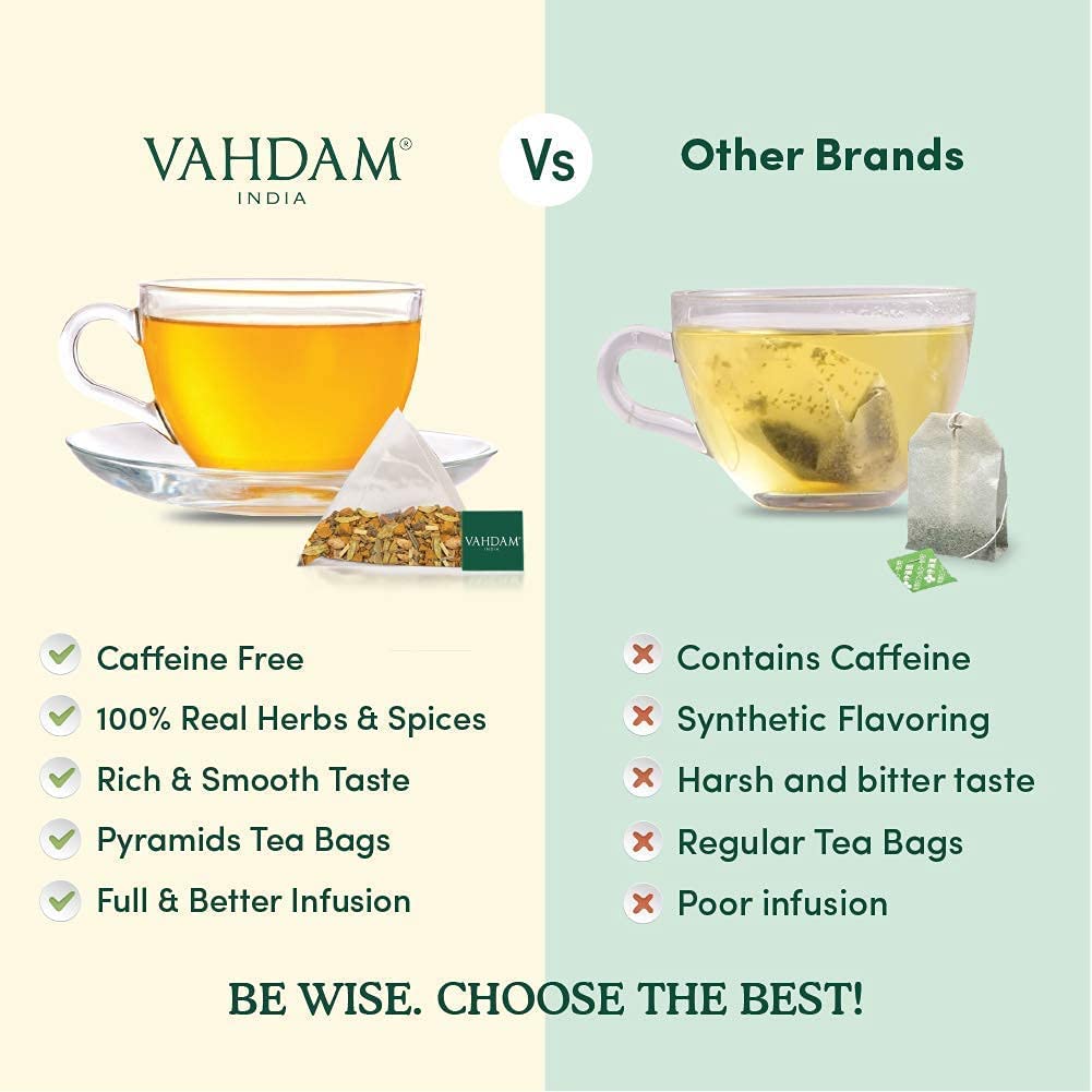VAHDAM, Organic Turmeric Moringa Superfood Herbal Tea Bags (15 Pyramid Tea Bags) Caffeine Free & Herbal Blend of Turmeric, Moringa, Ginger & Black Pepper | Brew it as Hot or Iced Tea