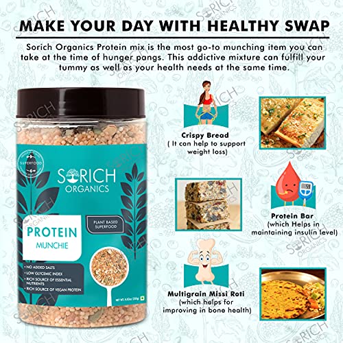 Sorich Organics Protein Munchies - 250 Gm - Mixture of Quinoa Puffs, Soya Nuts, Almonds, Sunflower & Pumpkin Seeds | Super Healthy Ready to Eat Snacks | Daily Dose of High Protein | Gluten Free | Healthy Breakfast For Immunity Booster