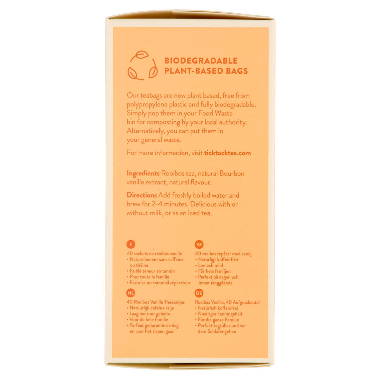 TICK TOCK TEAS Rooibos Vanilla, Naturally Caffeine Free Red Bush Herbal Tea, Rich in Anti-Oxidants, South African, Superfood, Packaging May Vary, 2.8 Oz, 40 Count