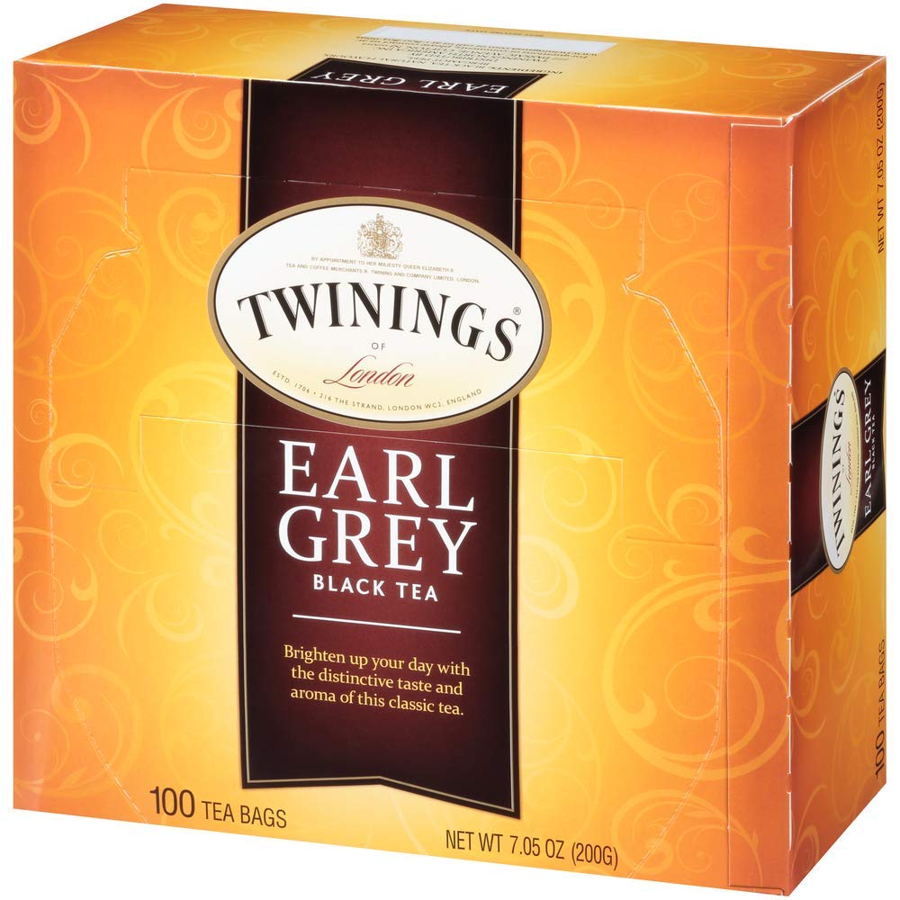 Twinings Earl Grey Black Tea, 100 Individually Wrapped Tea Bags, Flavoured With Citrus and Bergamot, Caffeinated
