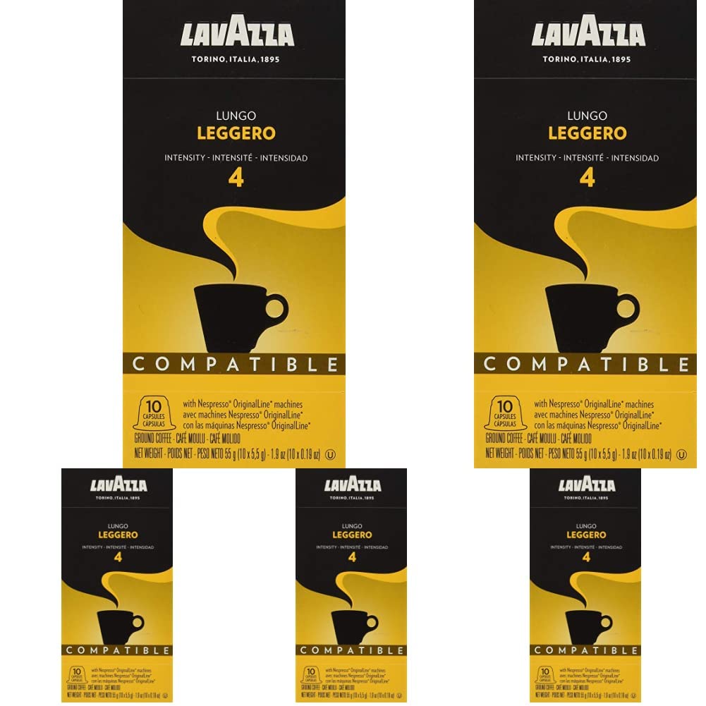 Lavazza Premium Coffee Corp Nespresso OriginalLine Compatible Capsules, Leggero Espresso Lungo, Medium Roast Coffee, 10 ct (Pack of 5)