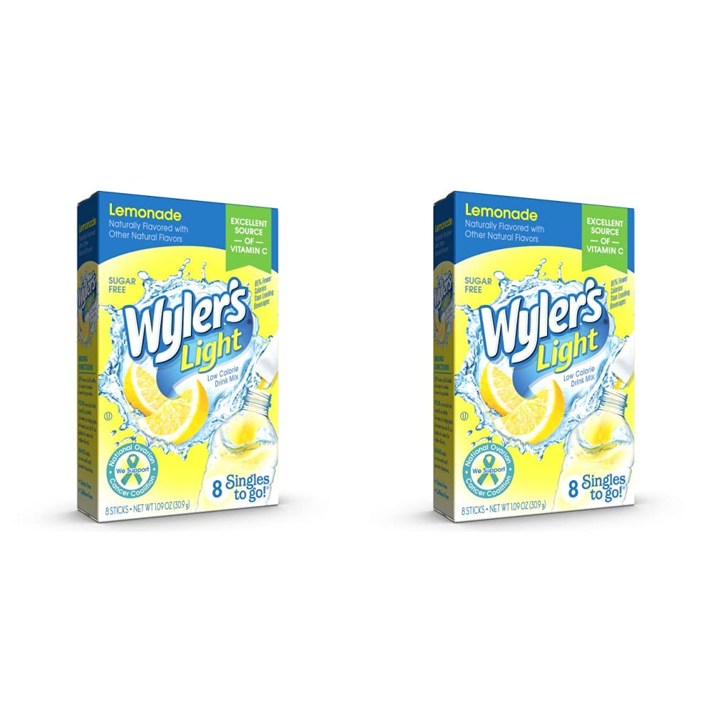 Wyler's  Light Singles Water Drink Mix To Go Powder Packets, Lemonade, 8 Count (Pack of 2)