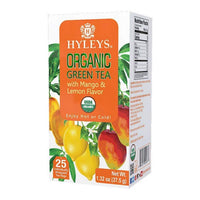 Hyleys Organic Green Tea Mango & Lemon Flavor - 25 Tea Bags (100% Natural, Sugar Free, Gluten Free and Non-GMO)