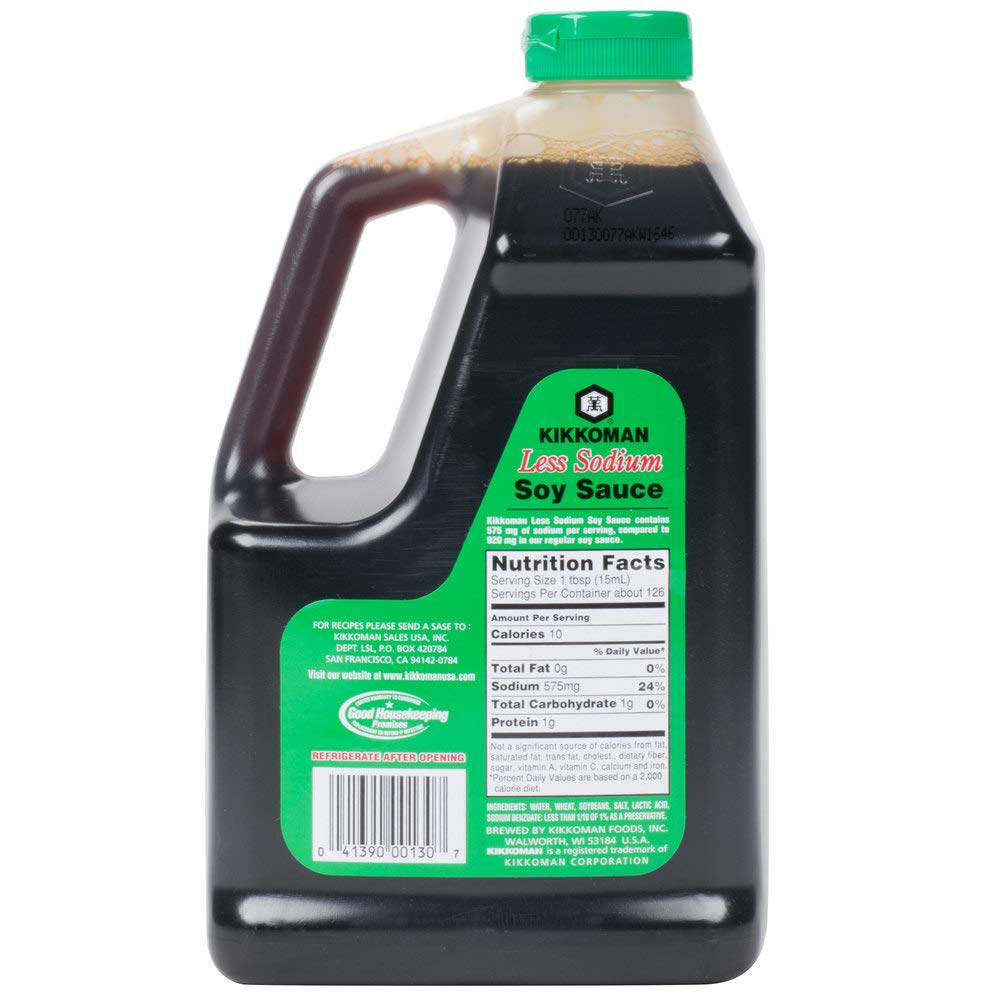 Kikkoman 38% Less Sodium Regular Soy Sauce Traditional Brewed 2 - 2qt./1.89L each