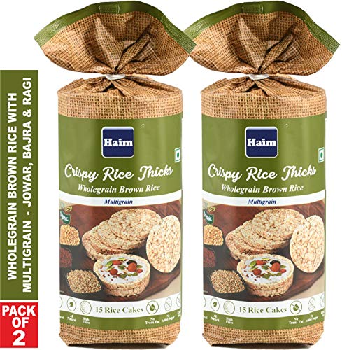 HAIM Organic Crispy Rice Thicks Wholegrain Brown Rice Cake with Multigrain ( Jowar, Bajra & Ragi) (Vegan, All Natural, Gluten Free) (Pack of 2)