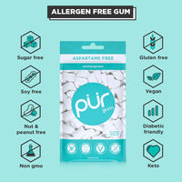 PUR Gum | Sugar Free Chewing Gum | 100% Xylitol | Vegan, Aspartame Free, Gluten Free & Keto Friendly | Natural Wintergreen Flavored Gum, 55 Pieces (Pack of 3)