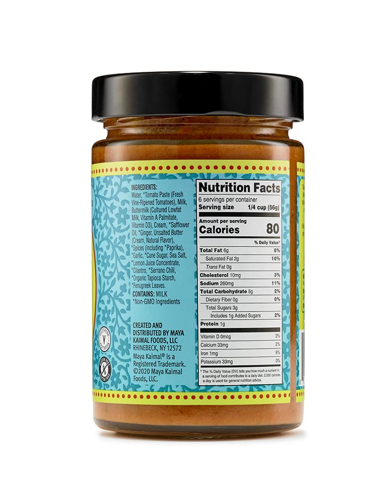 Maya Kaimal Tikka Masala Sauce, Mild Indian Simmer Sauce with Tomato and GaramMasala Spices. Vegetarian, Gluten Free, 12.5 oz