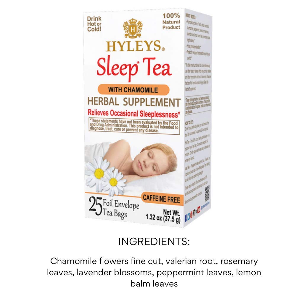 Hyleys Sleep Chamomile Herbal Tea - 25 Tea Bags (Caffeine Free, Gmo Free, Gluten Free, Dairy Free, Sugar Free & 100% Natural, Decaf) Relax, Calming