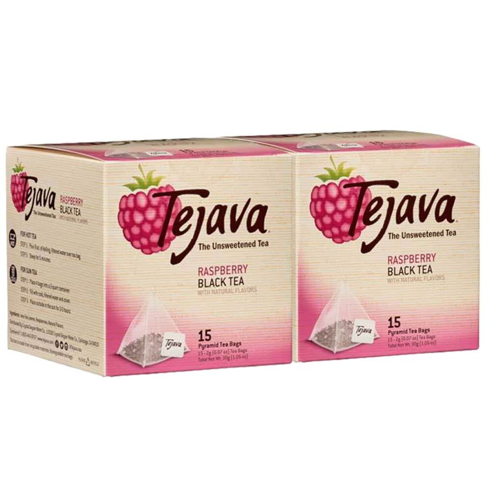 Tejava Biodegradable Black Tea Bags, Raspberry, 30 Pack, Unsweetened, Non-GMO, Kosher, No Sugar or Sweeteners, No calories, No Preservatives, Can Be Enjoyed Hot or Cold.
