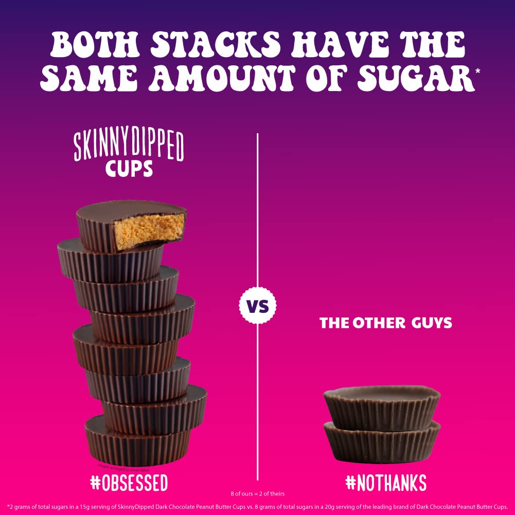 SkinnyDipped Dark Chocolate Peanut Butter Cups, 2g Sugar per Cup, Keto Friendly, No Palm Oil, Gluten Free, 3.2oz, 4 Pack (24 Cups Total)