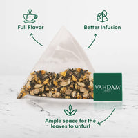 VAHDAM, Organic Lemon Ginger Tea (15 Pyramid Tea Bags) Non-GMO, USDA Organic- Lemon, Ginger, Holy Basil, Black Pepper | Premium Green Tea Bags, Fruity Flavor Green Tea
