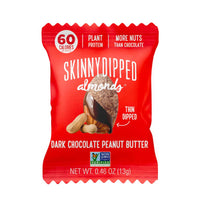 SkinnyDipped Dark Chocolate Peanut Butter Almonds, Healthy Snack, Plant Protein, Gluten Free, 0.46 oz Mini Bags, Pack of 24