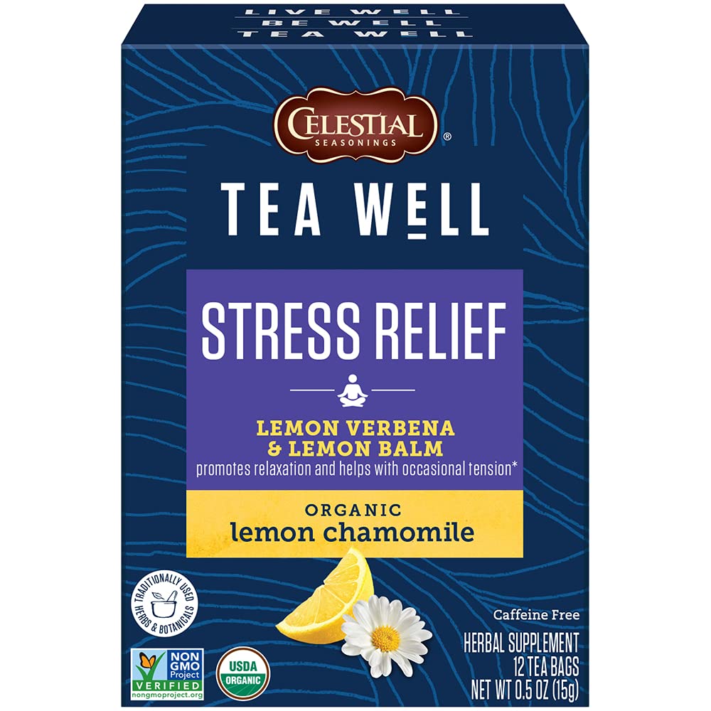 Celestial Seasonings TeaWell Herbal Tea, Stress Relief, Lemon Chamomile, Caffeine Free Wellness Tea, 12 Tea Bags (Pack of 1)