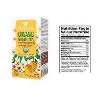Hyleys Organic Green Tea with Manuka Honey & Mango Flavor - 25 Tea Bags (100% Natural, Sugar Free, Gluten Free and Non-GMO)