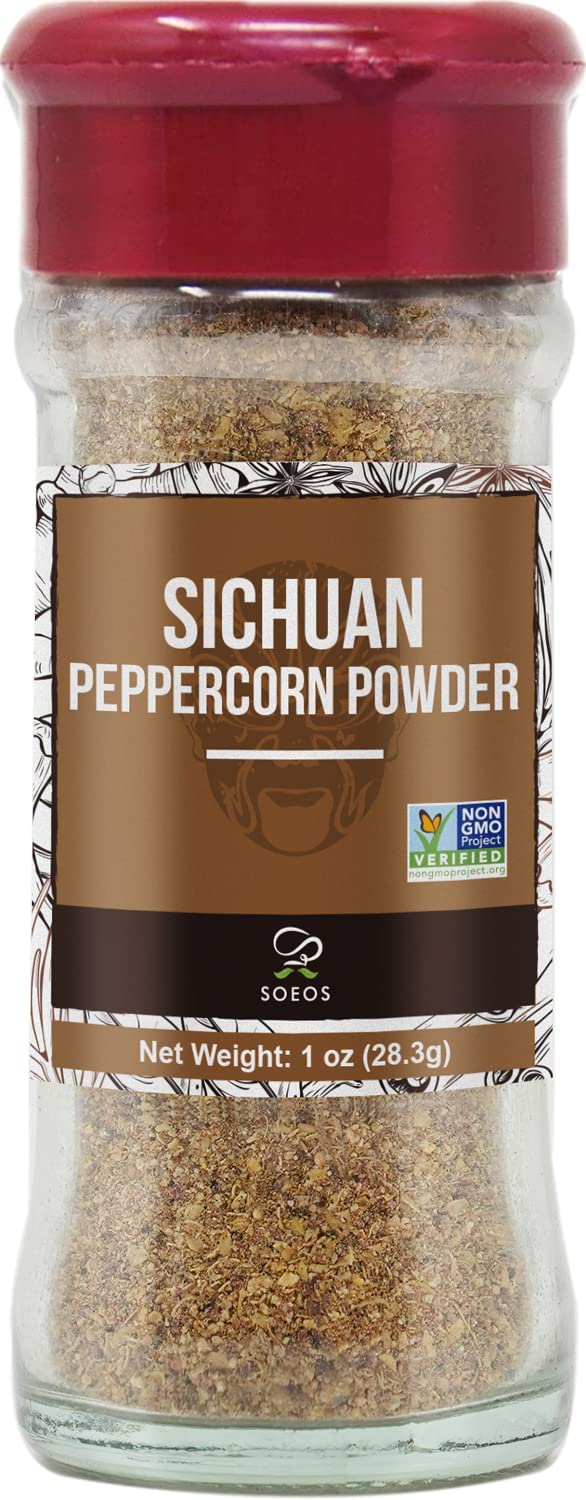 Soeos Sichuan Peppercorn Powder 1oz (28.3g), Non-GMO Verified, Szechuan Peppercorn Powder, Ground Sichuan Green Peppercorns, Green Sichuan Peppercorn Powder, Mapo Tofu Essential Ingredient.