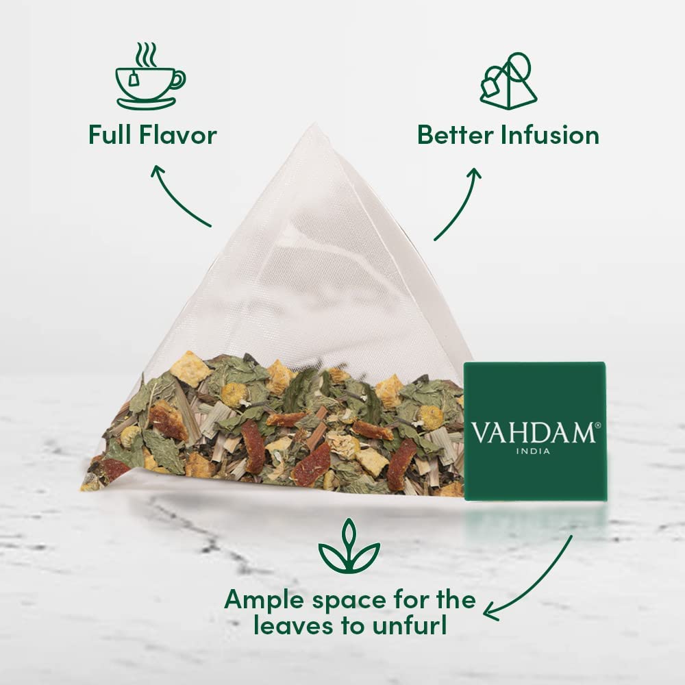 VAHDAM, Organic Chamomile Tea with Mint & Citrus (15 Pyramid Tea Bags) Low Caffeine, Calming & Relaxing Green Tea Blend | 100% Natural Detox Chamomile Tea Bag | Brew Hot or Iced Tea | Camomile Tea