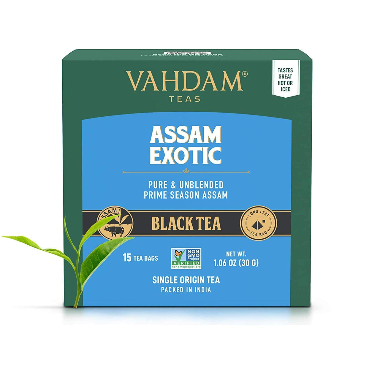 VAHDAM, Assam Black Tea (15 Tea Bags) - Long Leaf Assam Tea Bags - RICH & MALTY - Breakfast Tea Bags, FTGFOP1 Grade, 100% Certified Pure Unblended Assam Tea Loose Leaf - 15 Pyramid Tea Bags