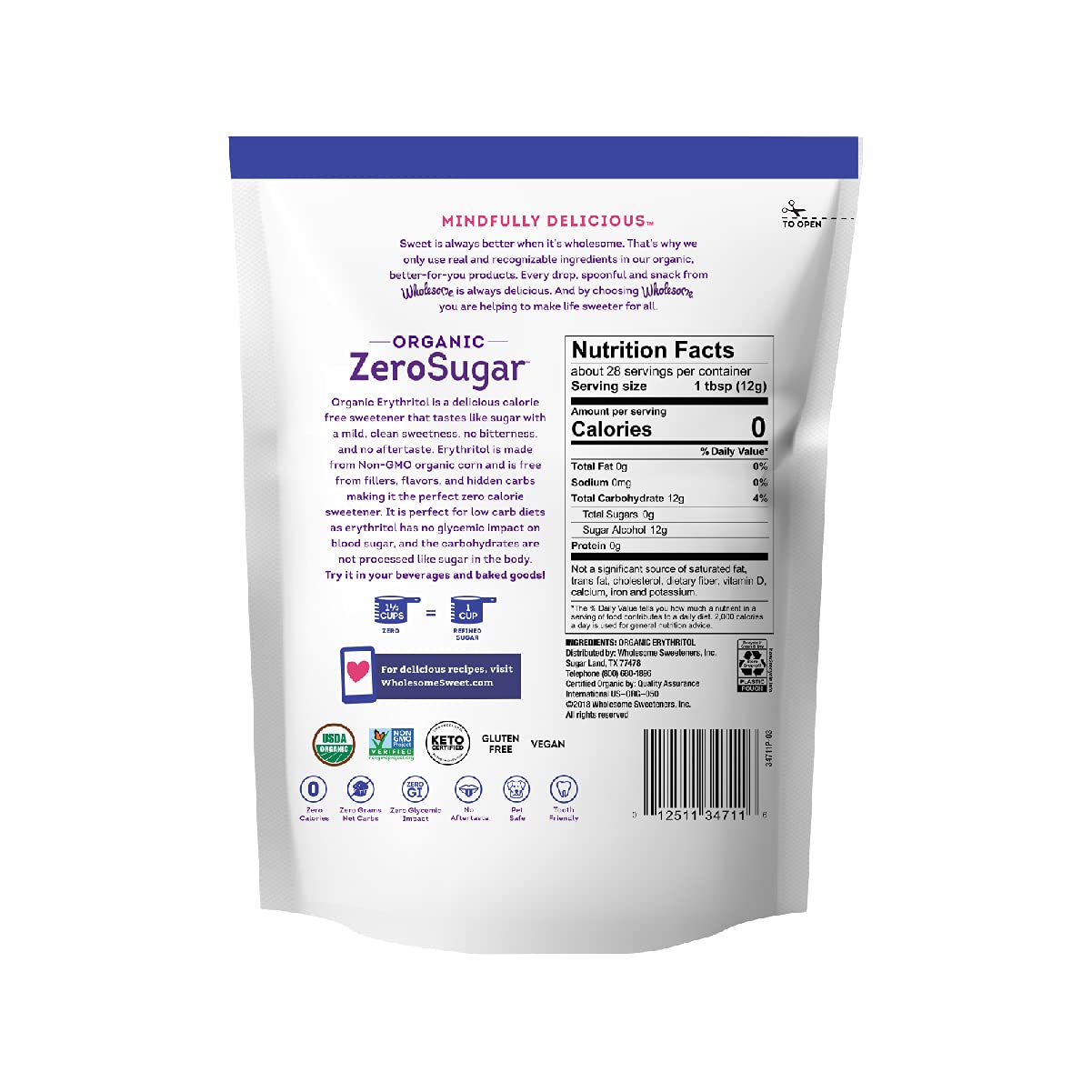 Wholesome Sweeteners Organic Zero Calorie Free Pouch Non GMO Gluten Free Syrup Artificial Flavors, no corn, 12 Ounce