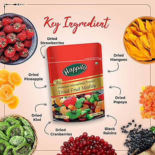 Happilo Premium International Dried Tropical Fruit Medley 200g | Wholesome & Vitamin Rich Healthy Snack | No Artificial Colors, Gluten Free, No Preservatives