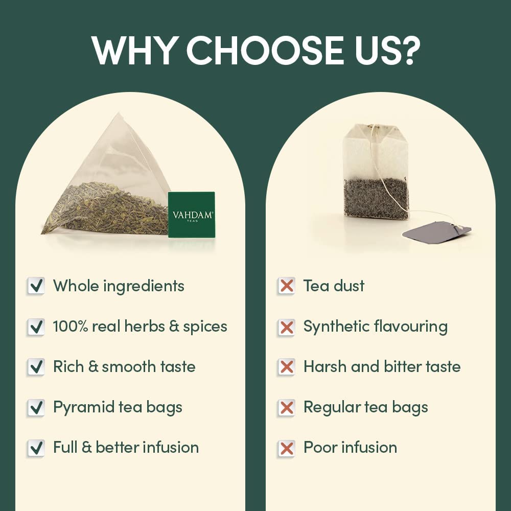 VAHDAM, Organic Turmeric Ginger Superfood Blend (15 Pyramid Tea Bag) Pure Blend Turmeric Tea & Ginger Tea | Herbal Tea Bags, Brew It As Hot Or Iced Tea