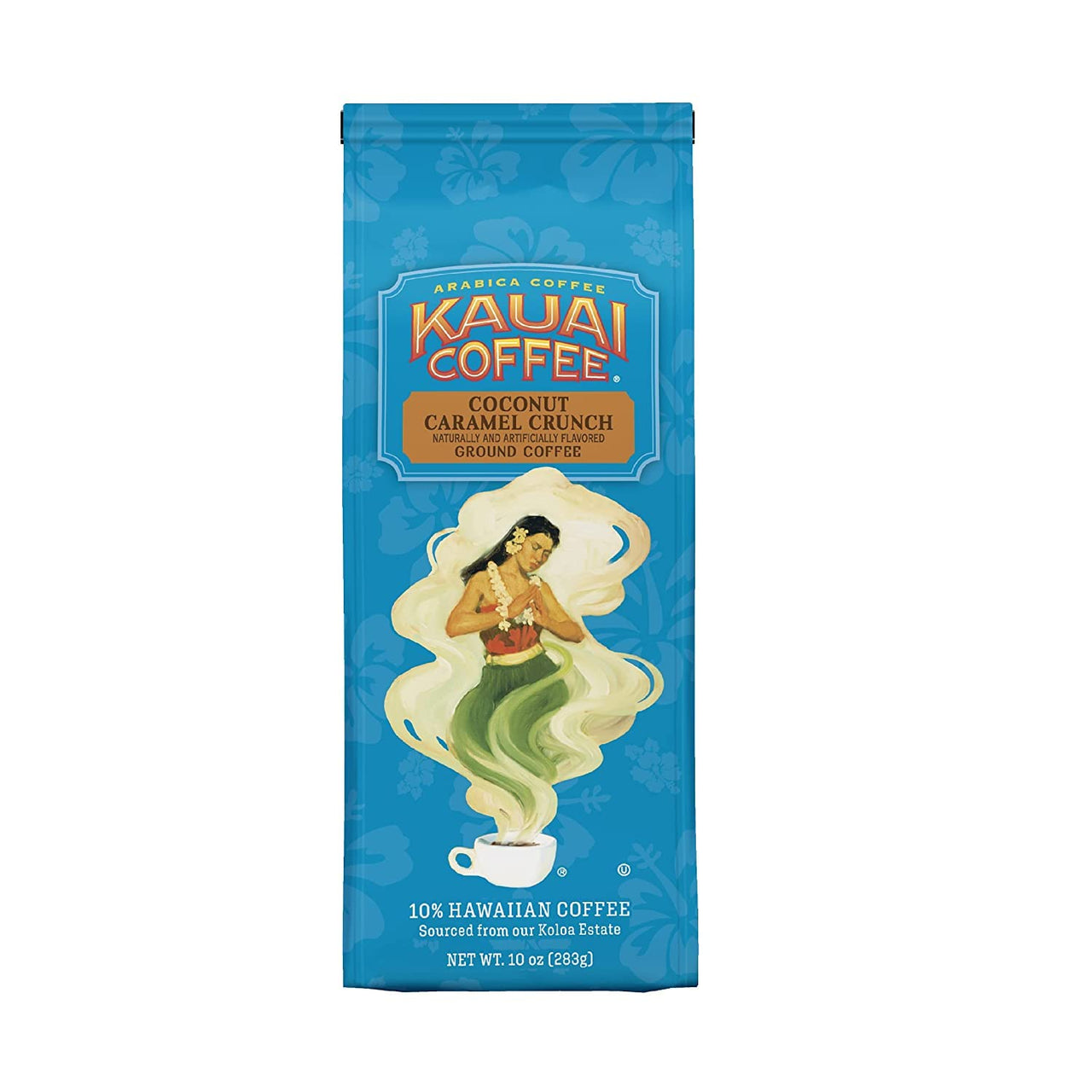 Kauai Hawaiian Ground Coffee, Coconut Caramel Crunch Flavor (10 Ounces) - 10% Hawaiian Coffee from Hawaii's  Largest Coffee Grower - Bold, Rich Blend