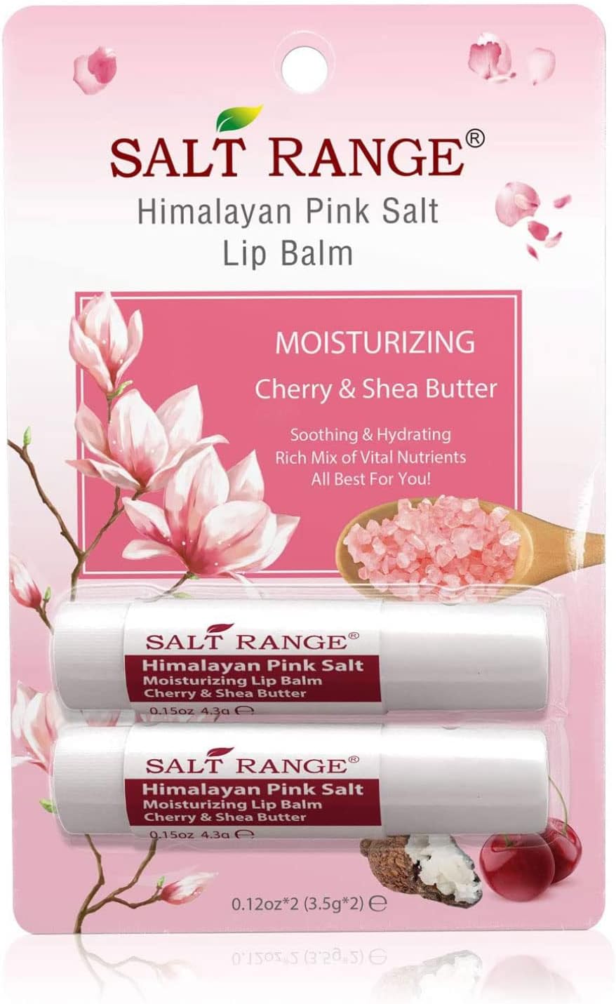 Salt Range Moisturizing Lip Balm Cherry & Shea Butter - Chapstick for Dry, Chapped lips & Cracked lips, Organic Chapstick, 2-Pack, 0.30 Ounce