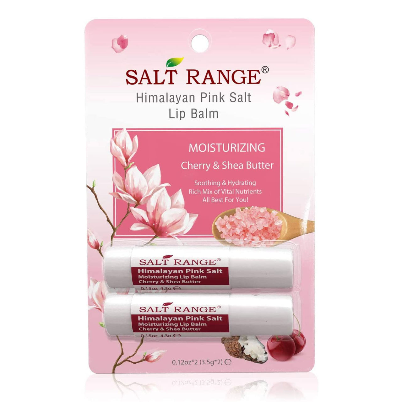 Salt Range Moisturizing Lip Balm Cherry & Shea Butter - Chapstick for Dry, Chapped lips & Cracked lips, Organic Chapstick, 2-Pack, 0.30 Ounce