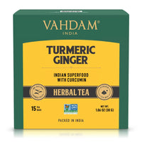 VAHDAM, Organic Turmeric Ginger Superfood Blend (15 Pyramid Tea Bag) Pure Blend Turmeric Tea & Ginger Tea | Herbal Tea Bags, Brew It As Hot Or Iced Tea