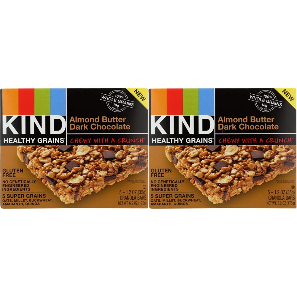 KIND Healthy Grains Almond Butter Dark Chocolate, 6.2 Oz (Pack of 2)