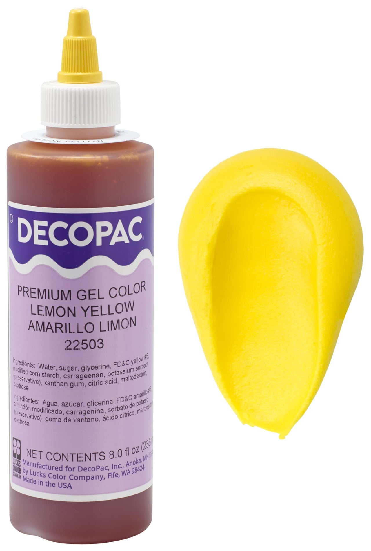 DECOPAC Premium Gel Food Color, Edible Coloring For Use with Buttercream or Whipped Icing, Fondant & Piping Gel, Highly Concentrated Gel, 8oz - Lemon Yellow
