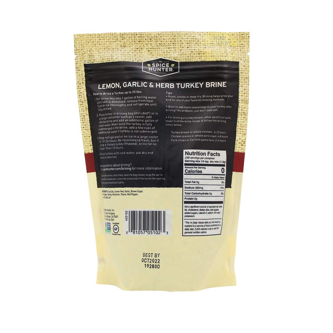 Spice Hunter Turkey Brine & Bag, Lemon, Garlic and Herb, 11 Ounce