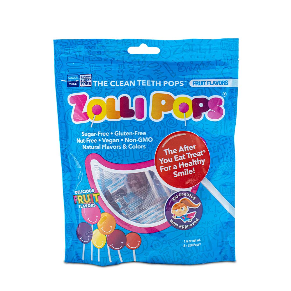 Zollipops Clean Teeth Lollipops, Anti Cavity, Sugar Free Candy with Xylitol for a Healthy Smile Great for Kids, Diabetics and Keto Diet, Natural Fruit Flavor Variety, 1.6oz