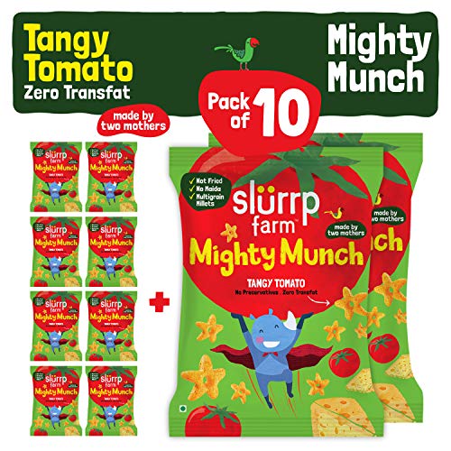 Slurrp Farm Healthy Snacks for Kids | Mighty Puff Tangy Tomato| Not Fried, No Maida | Snack for School Tiffin and Travel-Friendly | 10 X 20g Each
